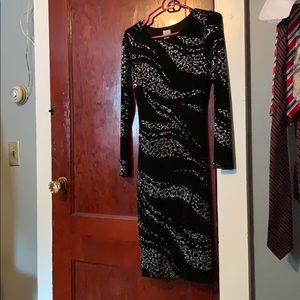 Cache black & sparkle silver cheetah dress